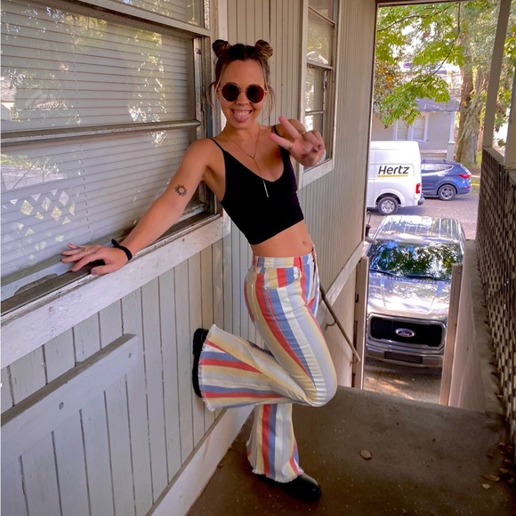 Colorful Striped Bell Bottom Jeans - Picture 4 of 4